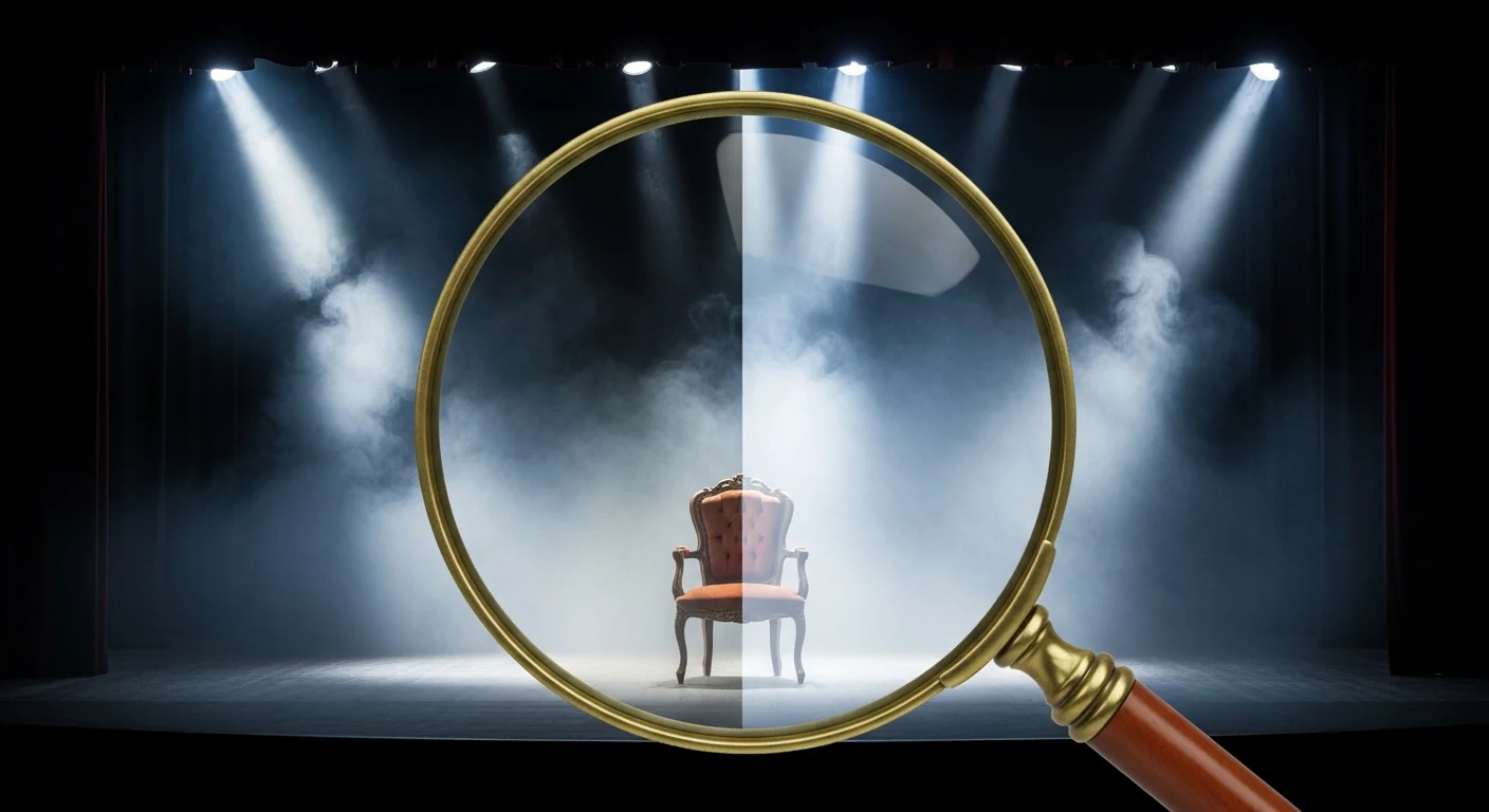 Konzeptbild zur Entzauberung von Hypnose-Mythen &ndash; B&uuml;hne mit Scheinwerferlicht und einem leeren Stuhl